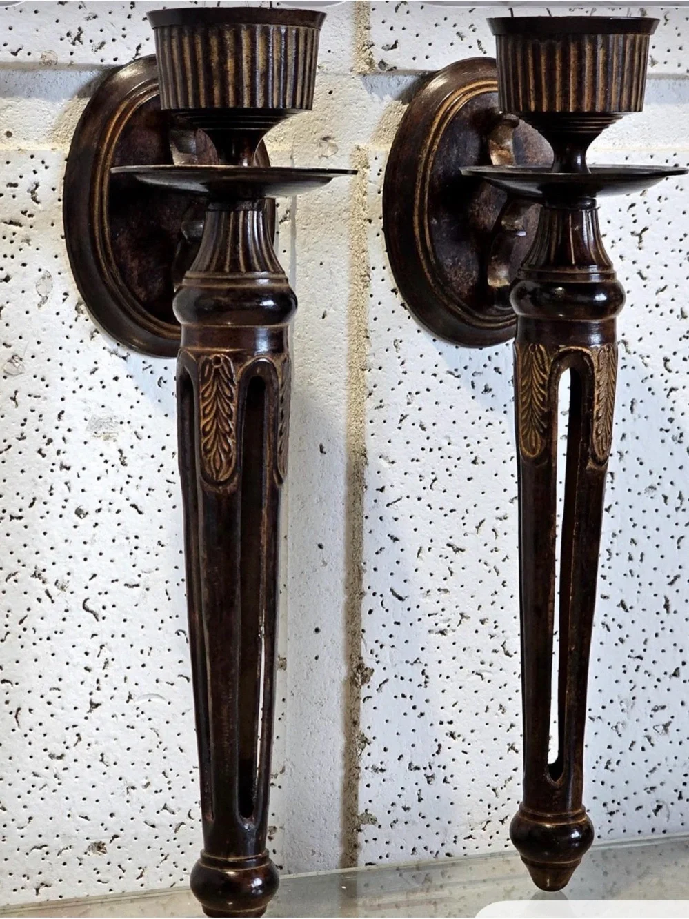 Source Unknown Dark Brown Antique-Style Wall Candle Sconces Set of 2